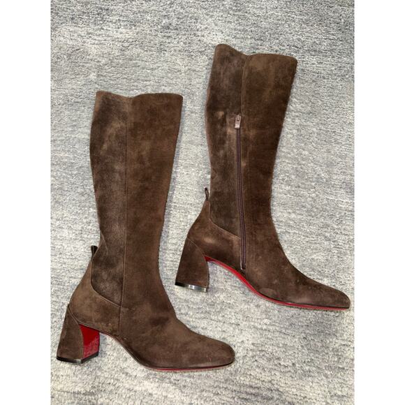 Christian Louboutin Jane Botta 55 Cosme Dark Brown Suede Knee High Heel Boot 40 - Picture 2 of 15